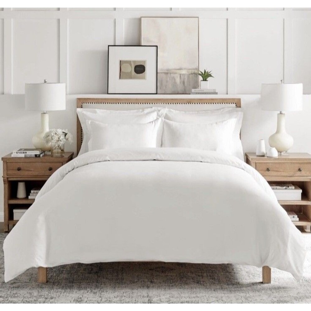 Levtex Sateen White Full/Queen Duvet Cover + 2 Standard Shams Cotton Sateen NEW